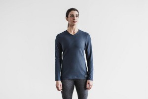 Navy Nobull WoV-Neck Waffle Long Sleeve | UK 2197KO