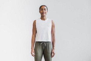 White Nobull WoHeavyweight Sleeveless Crop Tee Tanks | UK 2258MQ